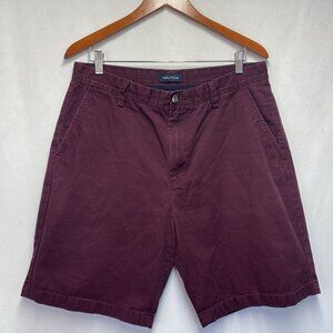 Nautica Flat Front Deck Chino Shorts Men Size 34 Burgundy Slash Back Pockets